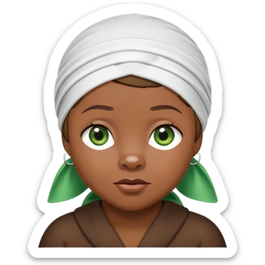 Sweet brown bear with green eyes in a stylish white durag head wrap, cool expression, iOS emoji style sticker