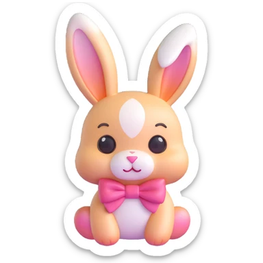 Add a cute bow to the bunny in 3D iOS emoji style with soft gradients and a glossy finish. Remove the background. sticker