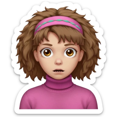 brown fluffy haired zombie with pink turtleneck sweater and hair band sticker