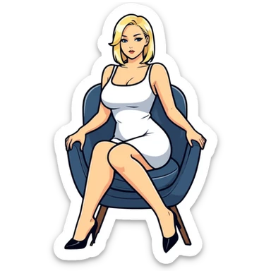 Blond lady.naked .big boobs.short dress .sitiing on chair with her legs open sticker