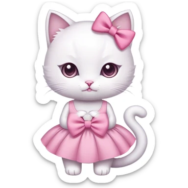 White kitty with a pink bow and a pink dress sticker