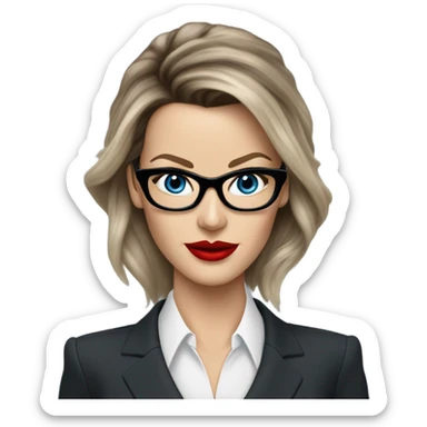 Realistic Kate Beckinsale blue eyes wearing glasses in a business meeting red lipstick  sticker