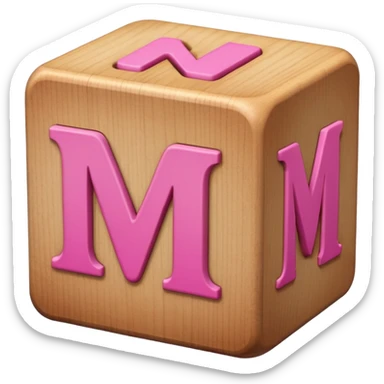 A rounded toy block with the pink letter "M" on it sticker