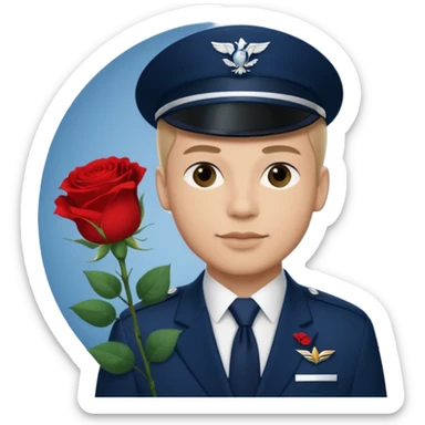 Homme avec bouquet fleurs blanches, avec uniforme bleu foncé cravate rouge comme Air France  sticker