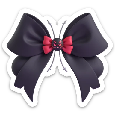 3D emoji gothic bow with black velvet, silver spider brooch, and dark red accents sticker