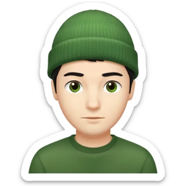 French man with short black hair wearing a green beanie, stylish look sticker