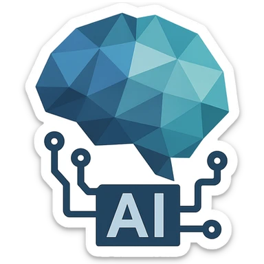 icon illustrating AI, geometric brain with polygonal facets, polygonal style sticker