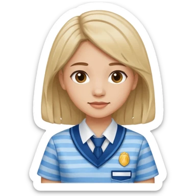 seorang perempuan berambut panjang namun tdk panjang sekali, memakai baju batik sekolah biru muda bermotif garis garis biru muda sticker
