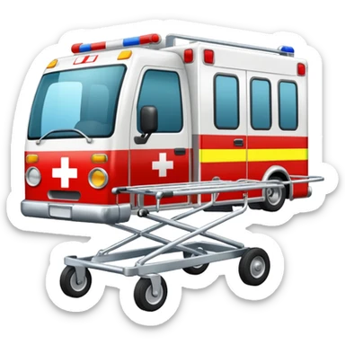 An open-back stretcher trolley being loaded into the ambulance bay.
 sticker