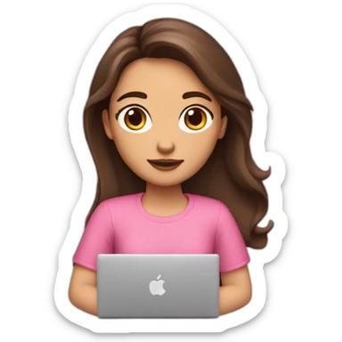 brunet smm girl with long hear and brown eyes with pink mac book sticker
