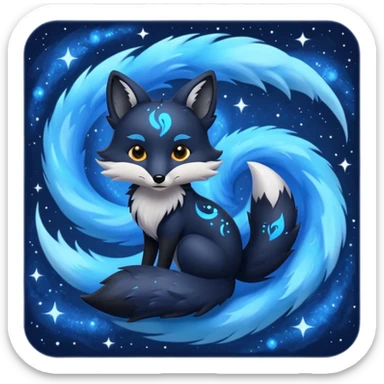 Black fox with blue swirling galaxy/marble pattern sticker