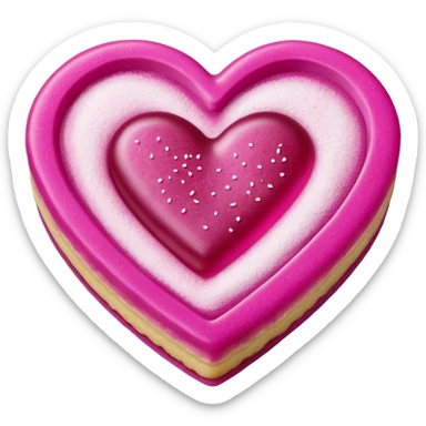Realistic shortbread cookie in the shape of a heart with Fuchsia color jelly middle filling and sprinkled powder sugar on top. sticker