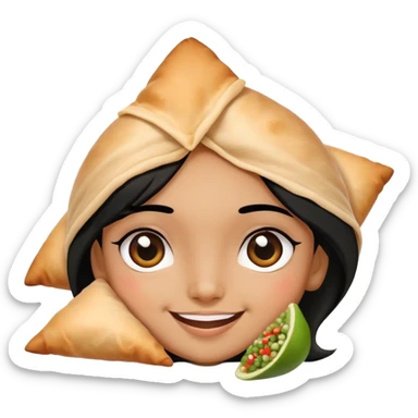 Samosa with face and girl black hair  sticker