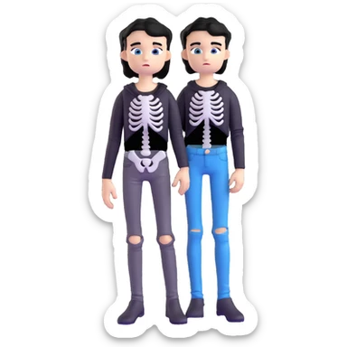 black-haired, blue-eyed boy wearing a black skeleton top and ripped black jeans sticker