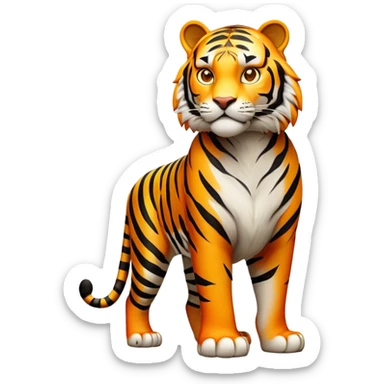 cinematic- noble-tiger-realistic-full-body-standing-emoji,-massive-striped-frame-exuding-power-and-grace,-bold-orange-fur-with-thick-black-stripes,-head-tilted-dramatically,-piercing-yellow-eyes-focused-intensely,-simplified-yet-realistic-focused-features,-highly-detailed,-glowing-with-an-almost-sarcastic-glow expressive eyes sticker