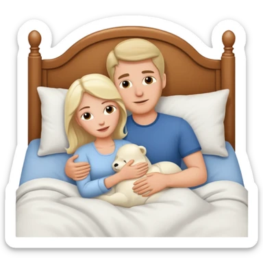 White man and white lady in bed cuddling  sticker