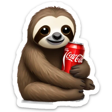 tired sloth with coca cola can and laptop sticker