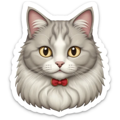 a very fluffy big grey and white cat sitting regally sticker