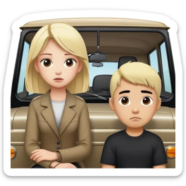 blonde girl sitting inside black g wagon and asian guy standing outside next to the car disappointed (NO ASIAN GUY INSIDE THE CAR) sticker