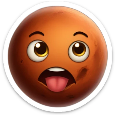 planet Mars with a cartoon grimacing face sticker