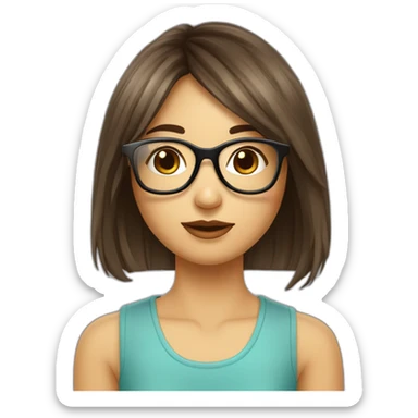 Fille avec lunette brune cheveux mi long frange rideau sticker