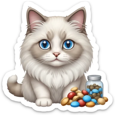 One ragdoll cat selling mushrooms pills for money sticker