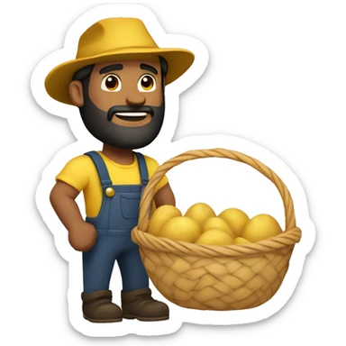  Slightly Brown skin handsome guy with black hair and beard wearing yellow farmer's hat and holding a basket full of potatoes sticker