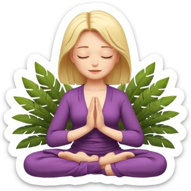 The figure of a bright woman in meditation (simple, abstract), closed eyes, palms are folded in front of the chest sticker