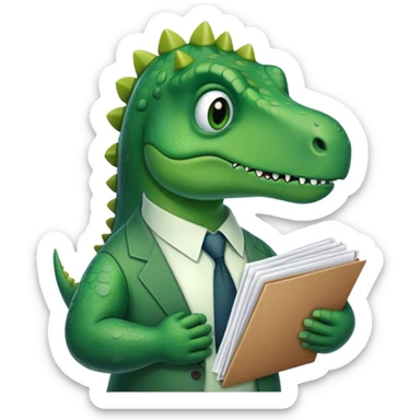 sad office dinosaur holding folders and papers sticker