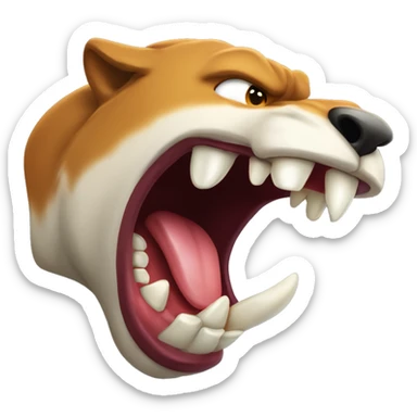 the teeth of a wild animal, in profile to the right side, an aggressive growl, saliva sticker