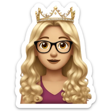 pretty girl long hair makeup and wears a crown and glasses  sticker