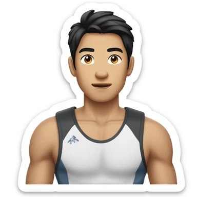 young asian man with no beard or mustache, athletic clothes, black hair, full body sticker