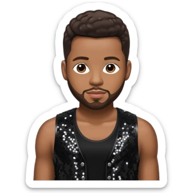 Durrell Tank Babbs, R&B Singer with dark brown hair, black sequin outfit sticker