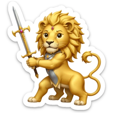   Please create a golden lion holding a curved sword with the half sun on top of the lion’s back? sticker