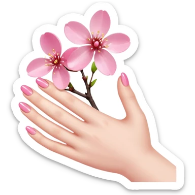 hand with shiny natural nails and a small cherry blossom sticker