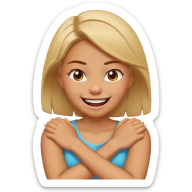 Arms crossed around neck angry girl laughing  sticker