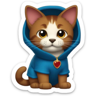 Full lemgth Blue britain cat with dog tail and dark Red mantle sticker