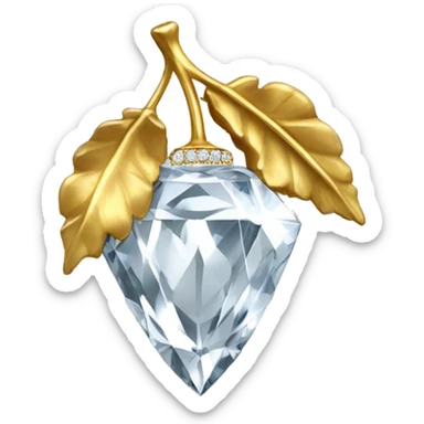 a Diamond Acorn, sparkling cut diamond, with stem of gold sticker