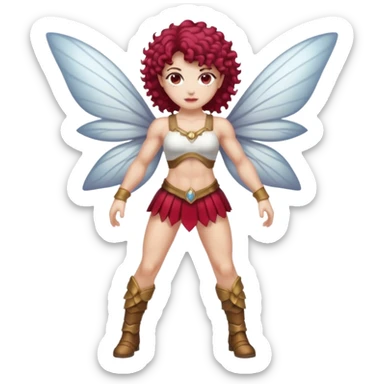 full body woman short curly brown mullet brown eyes white skin muscular build cranberry battle fairy sticker