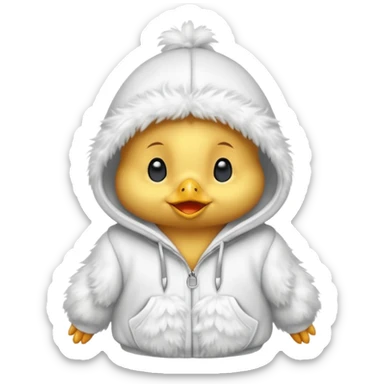 Baby chicken wearing a white fluffy hoodie  sticker