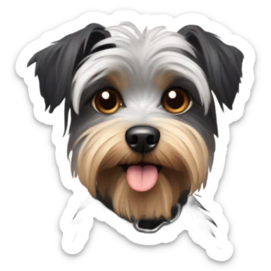 super old crusty scraggly black brown and a little bit of gray dog that’s super ugly and old yorkshire terrier and maltese mix that’s a sticker