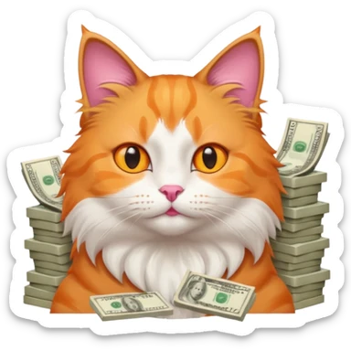 Cute cat surrounded by money sticker