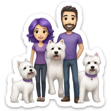 Family picture woman with purple hair and man with dark brown hair and happy West Highland White Terrier sticker