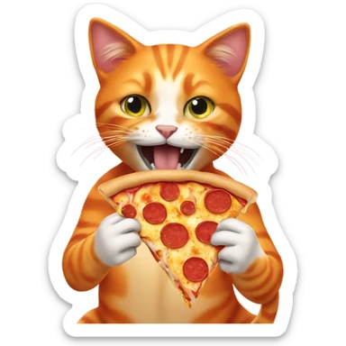 Orange cat eating pizza sticker