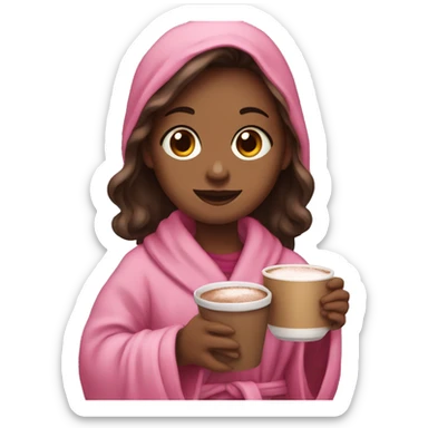 Girl holding hot cocoa in a pink robe sticker