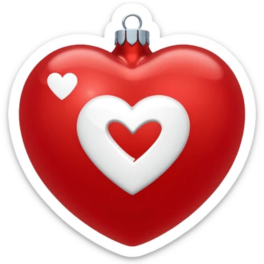 red Christmas heart-shaped ball with white "S" logo sticker