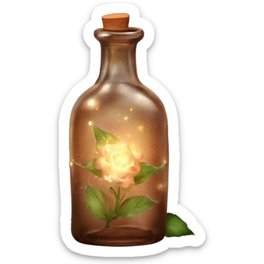 Brown magic fairy light sparkling old Antique bottle with poison and with herbal and flowers sticker