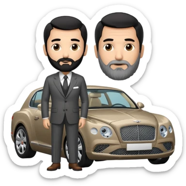 Professor Bentley Dyed black gray hair  frencb beard graying indian guy in suit with a bentley car sticker