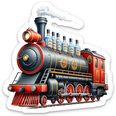 A locomotive train with vodka bottles and Russian elements from Moscow sticker