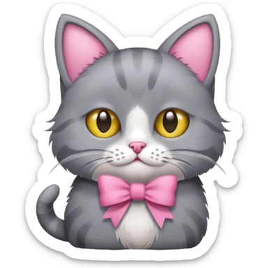 Gatito gris con un moño rosa sticker